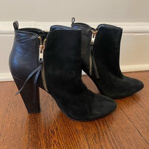 Black Suede and Leather Boots with Zipper - Steve Madden, Size 9